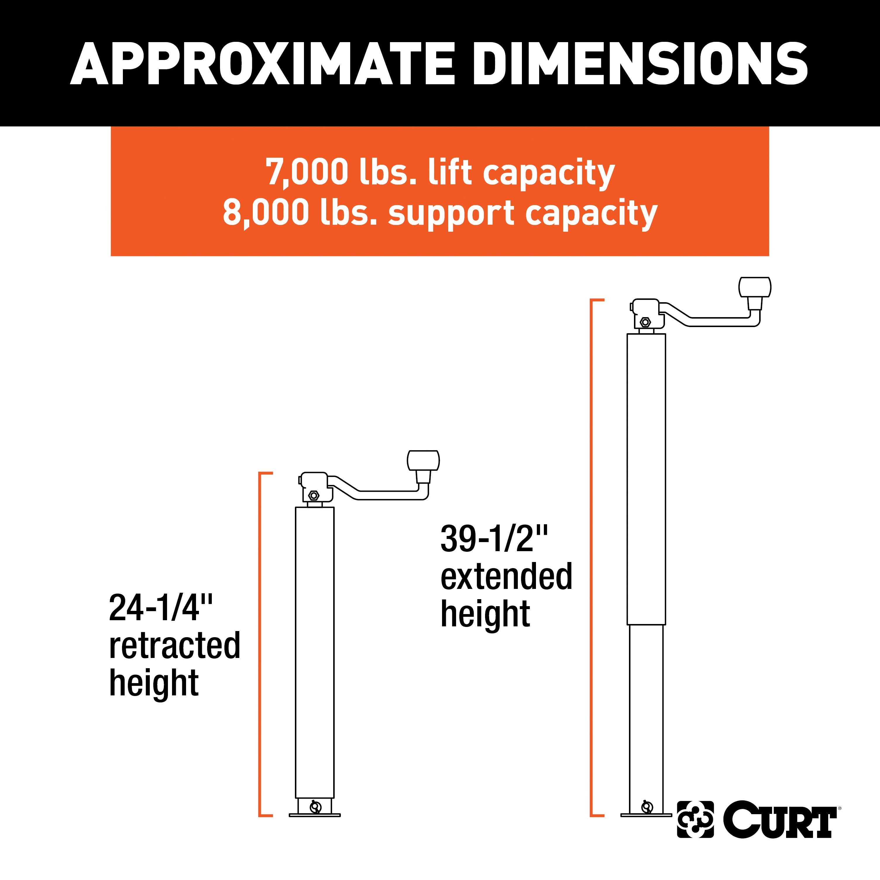 CURT Direct Weld On Heavy-Duty Trailer Jack, 8,000 lbs. Support Capacity, 15-1/4 Inches Vertical Travel Model 28570