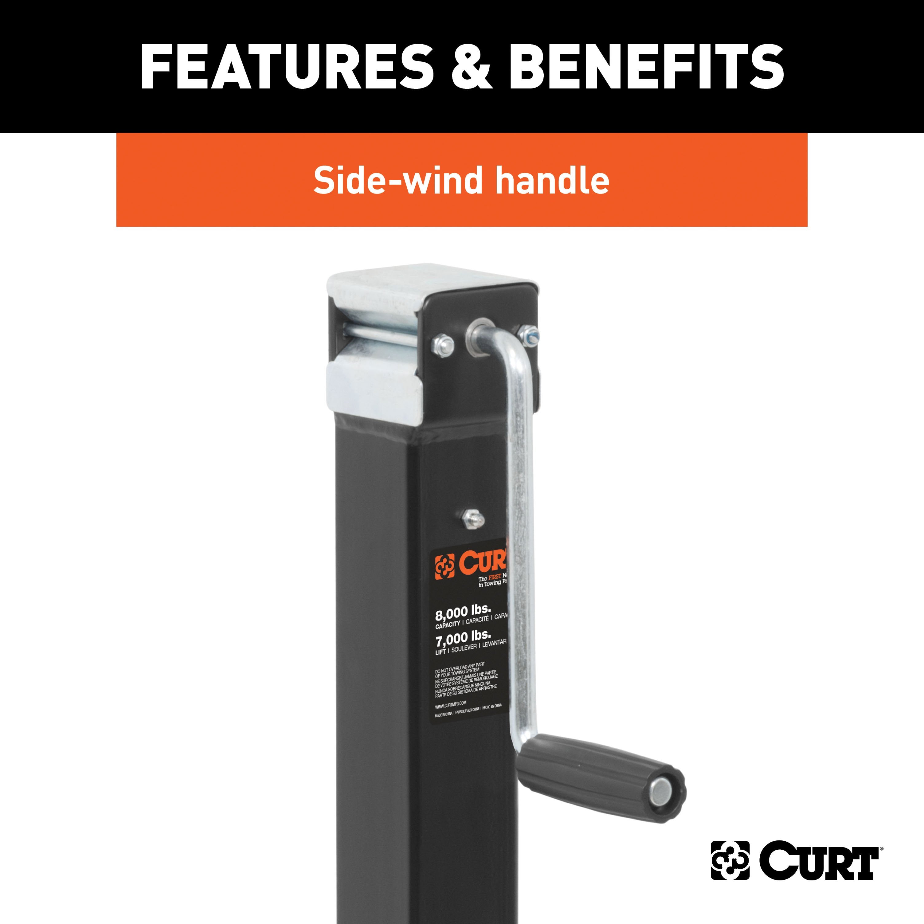 CURT Direct Weld On Heavy-Duty Trailer Jack, 8,000 lbs. Support Capacity, 15 Inches Vertical Travel Model 28575