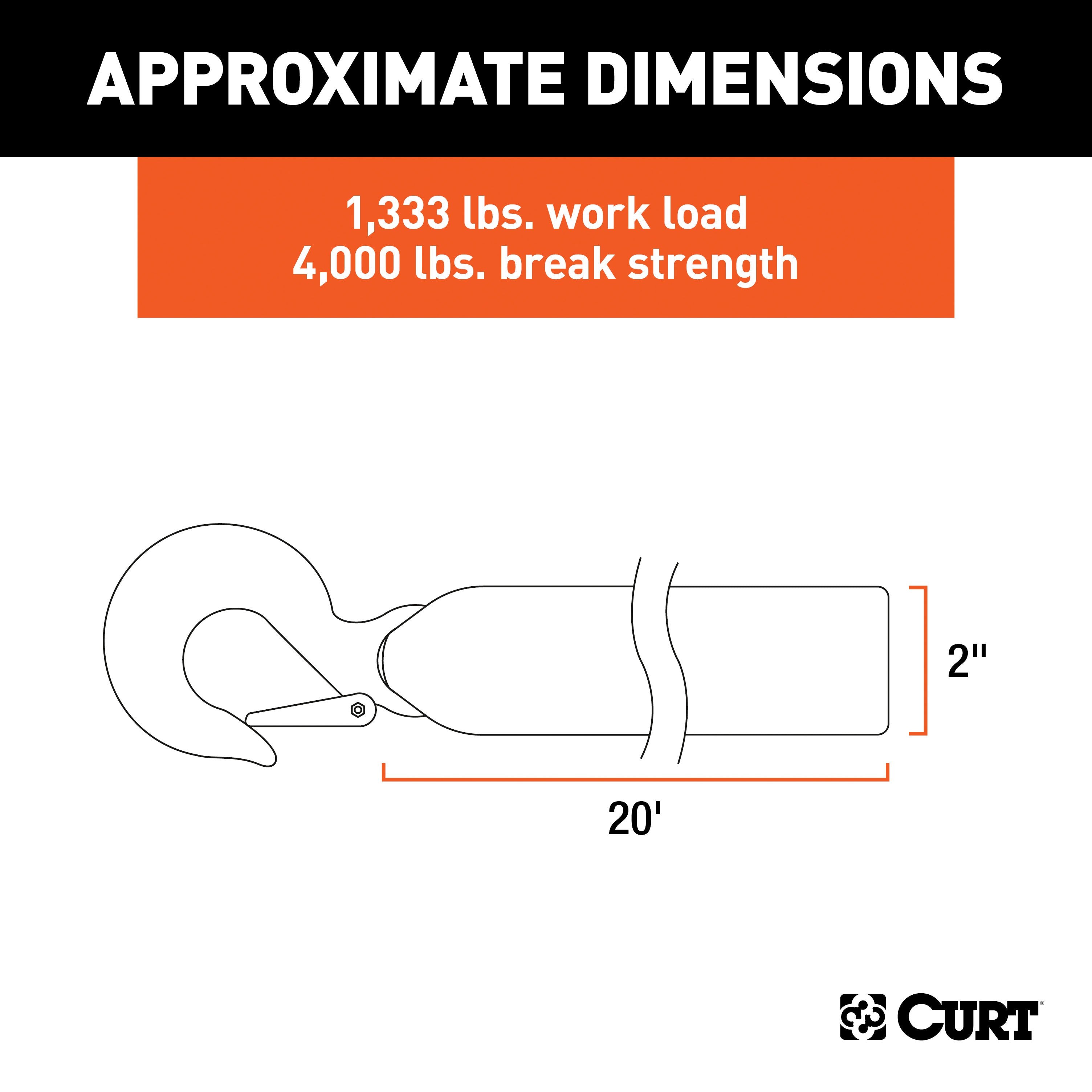 CURT 2-Inch x 20-Foot Nylon Winch Strap with Hook, 4,000 lbs Model 29007