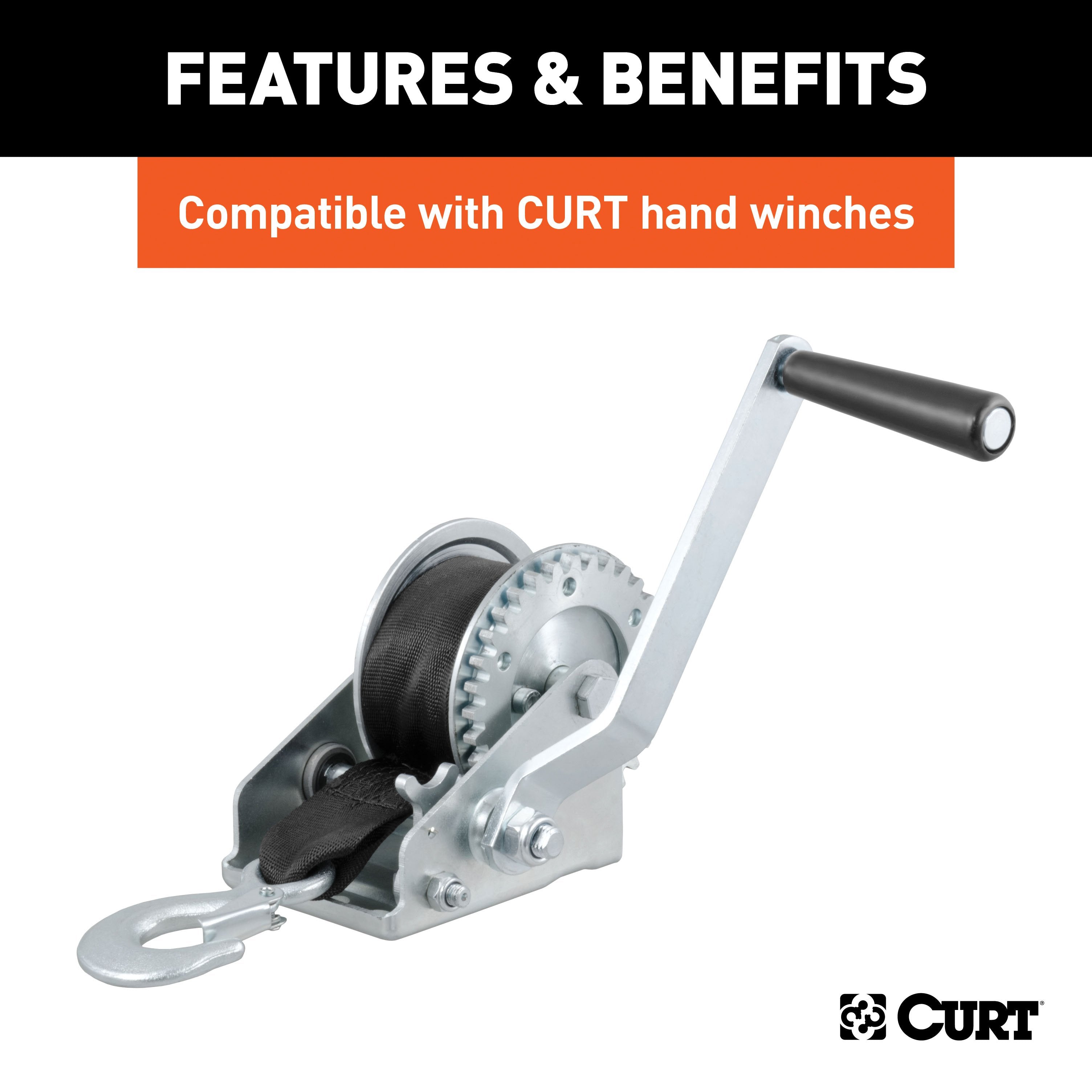 CURT 2-Inch x 20-Foot Nylon Winch Strap with Hook, 4,000 lbs Model 29007