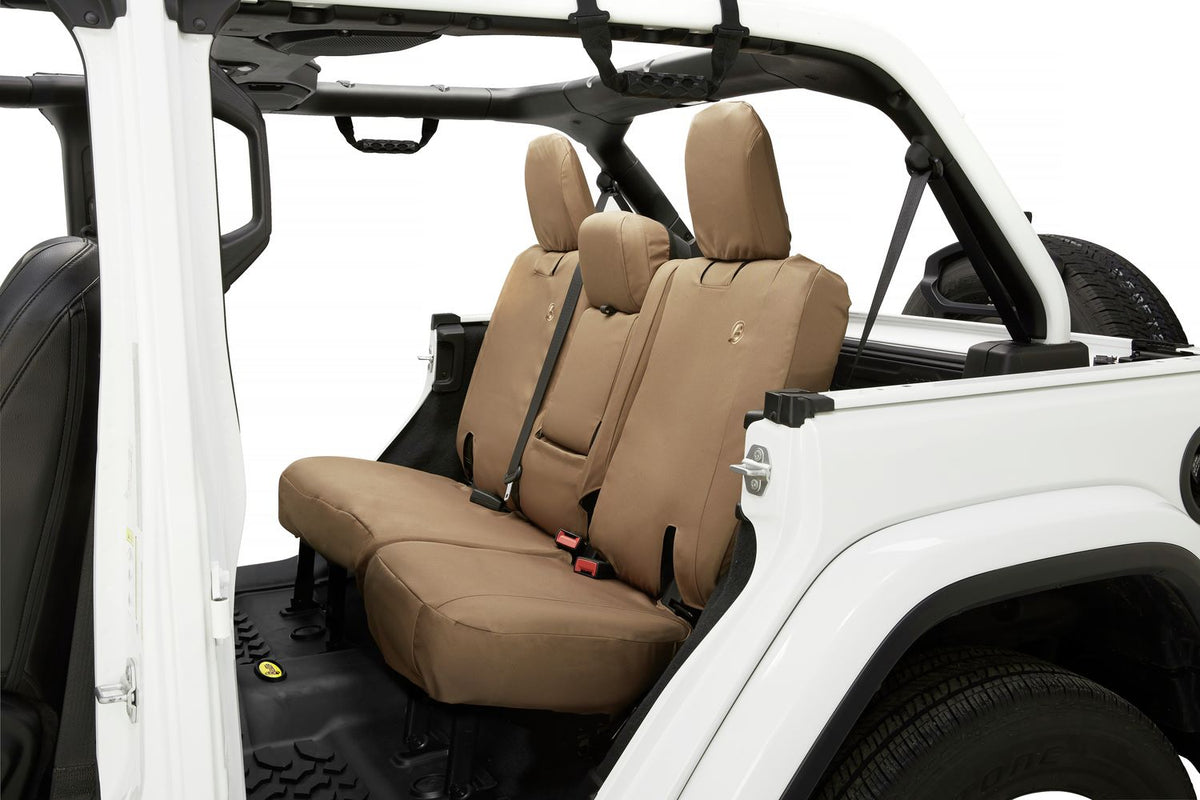 Jeep Wrangler Seat Covers For Jeep 2018-2023 Wrangler JL 4 Door Rear with Fold Down Arm RestPremium Vinyl Fabric Tan Bestop