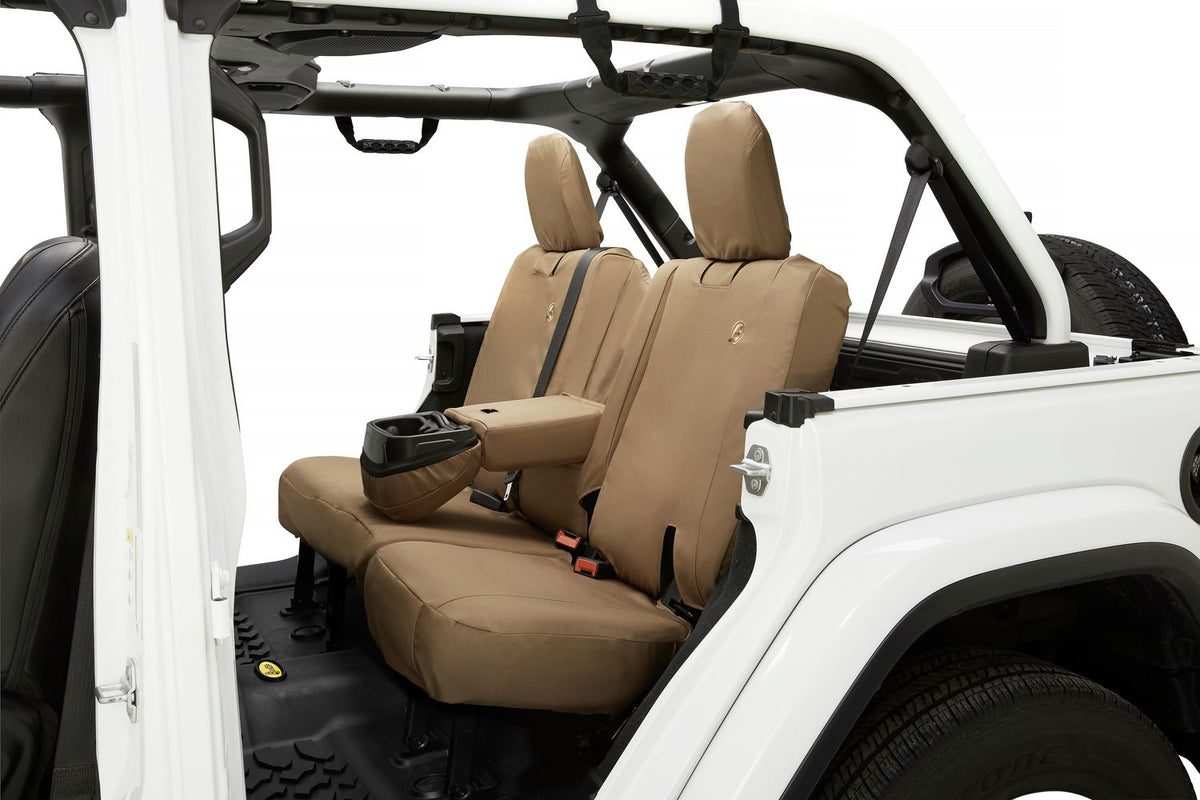 Jeep Wrangler Seat Covers For Jeep 2018-2023 Wrangler JL 4 Door Rear with Fold Down Arm RestPremium Vinyl Fabric Tan Bestop