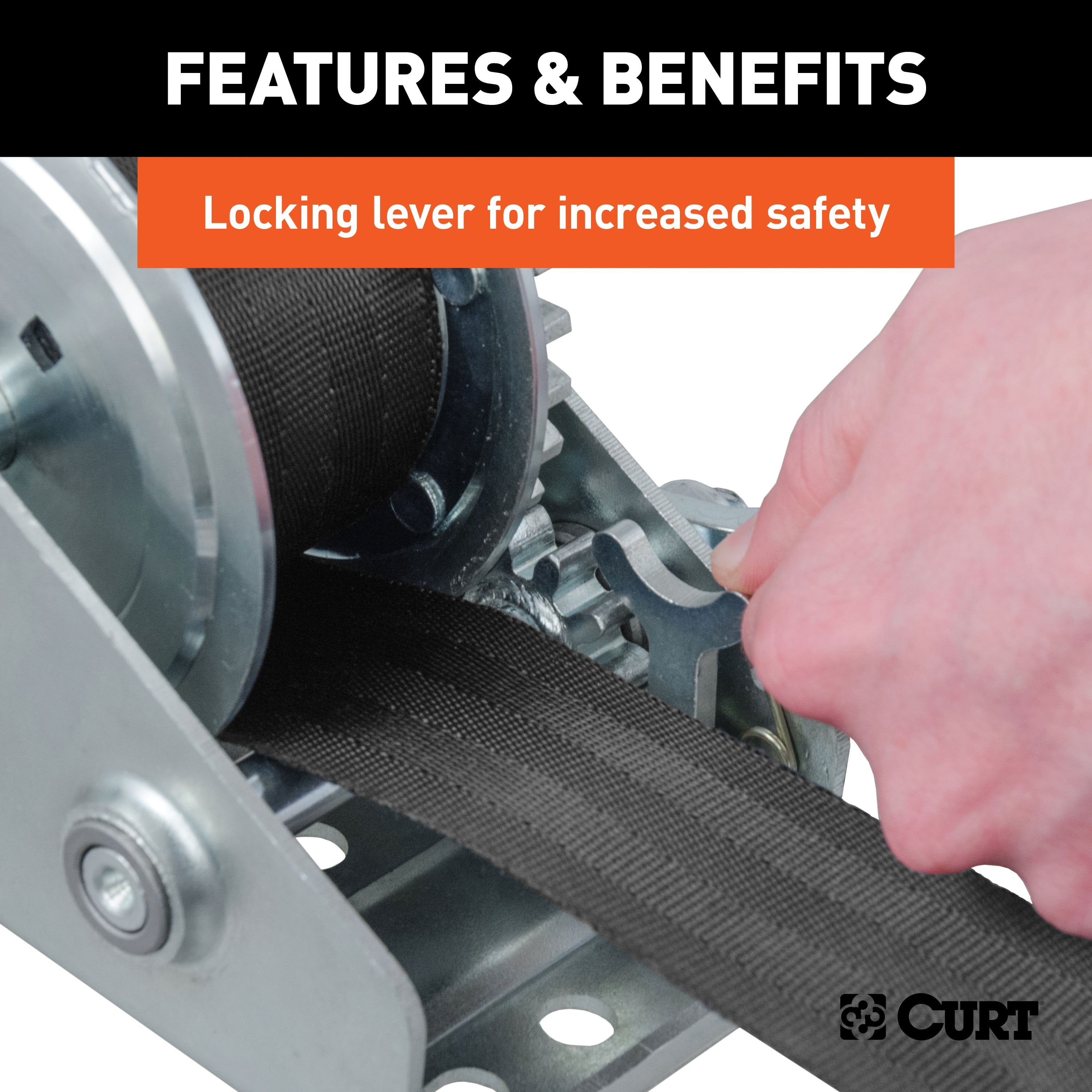 CURT Manual Hand Crank Boat Trailer Winch, 900 lbs Capacity, 6-1/2-In Handle, 3.25:1 Gear Ratio, 15' Strap Model 29433