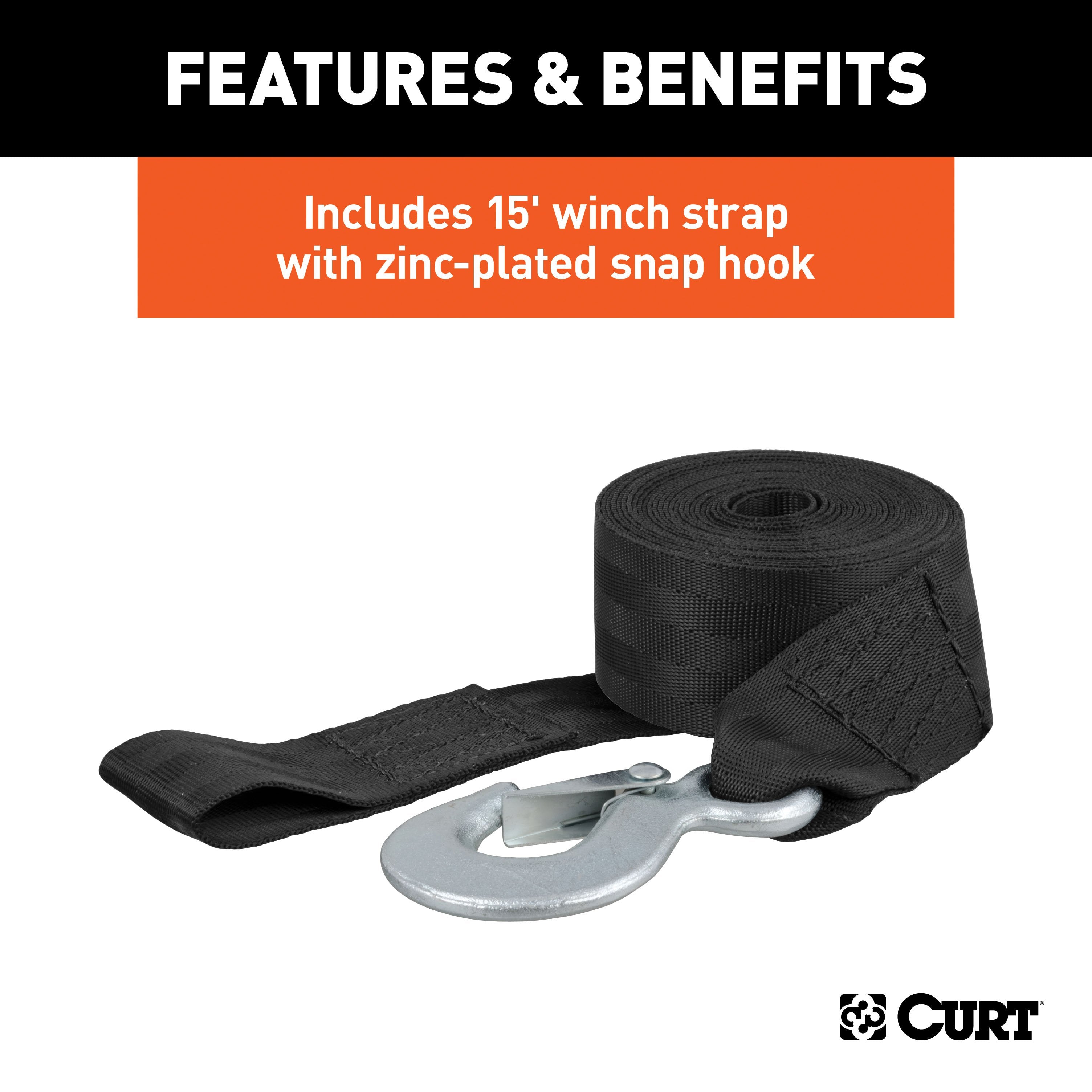 CURT Manual Hand Crank Boat Trailer Winch, 900 lbs Capacity, 6-1/2-In Handle, 3.25:1 Gear Ratio, 15' Strap Model 29433