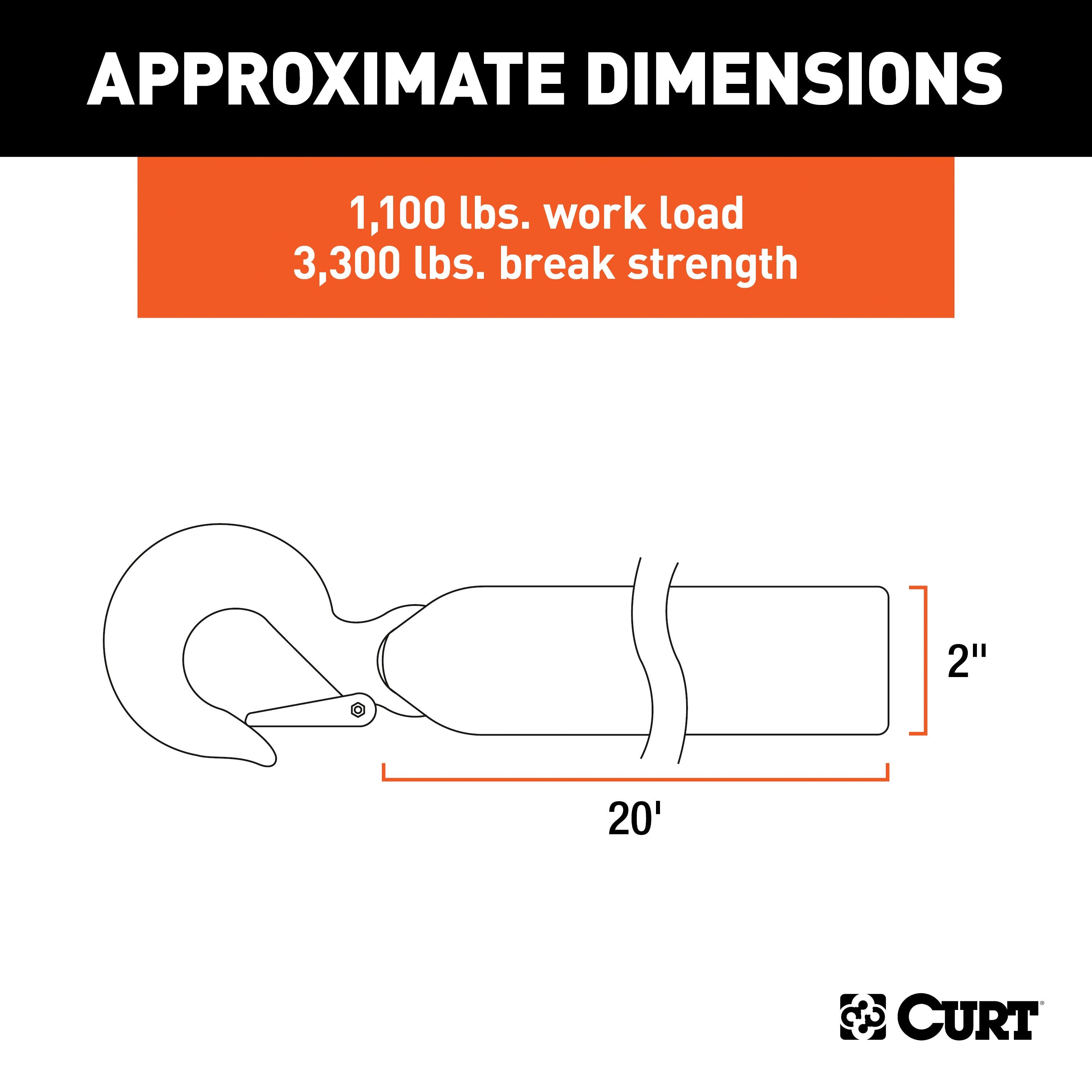 CURT 2-Inch x 20-Foot Nylon Winch Strap with Hook, 3,300 lbs Model 29451