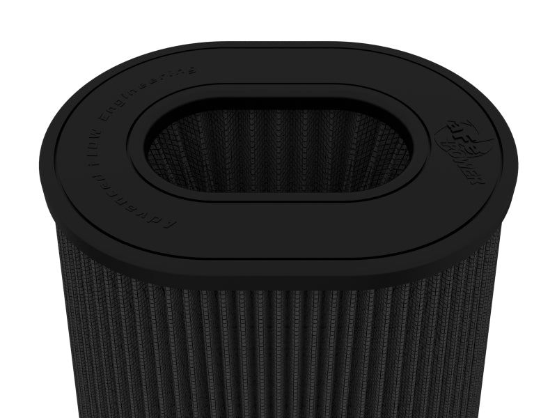 afe Magnum FORCE replacement air filter featuring a cylindrical design with an inverted top, measuring 5.5 inches in diameter and 9 inches in height.
