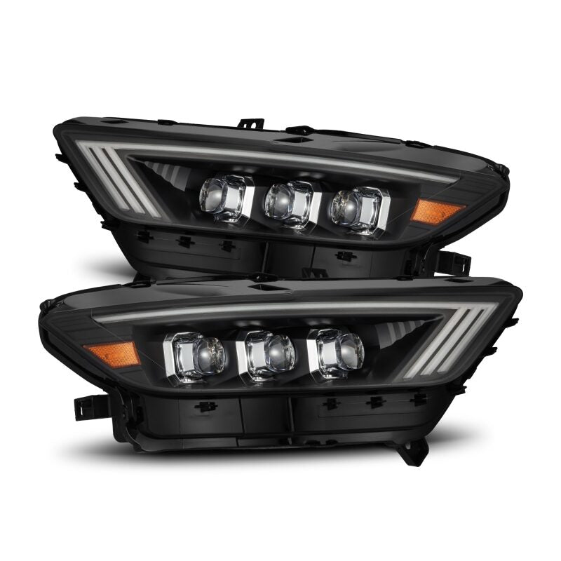 AlphaRex NOVA Series LED projector headlights for 2015-2017 Ford Mustang in black, featuring a sleek design and bright illumination.