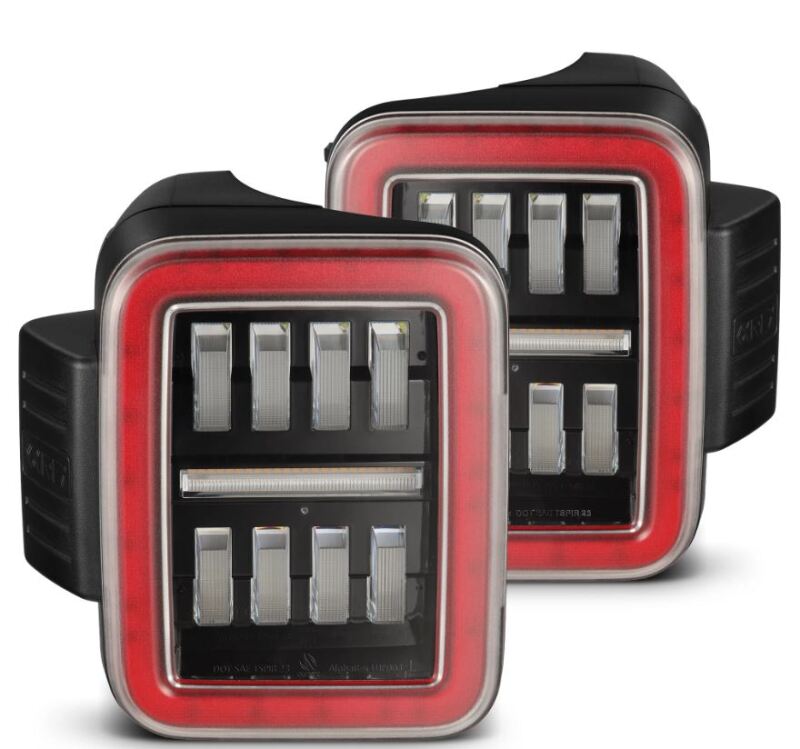 AlphaRex 19-24 Jeep Gladiator JT Nova-Series prismatic LED tail lights in black and red, featuring a modern design.