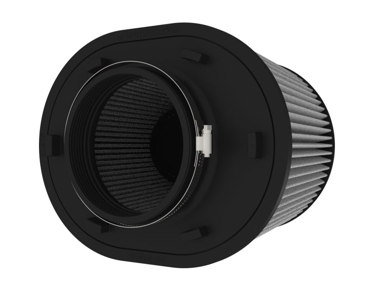 afe Magnum FORCE replacement air filter featuring a cylindrical design with a black exterior and pleated filter material.
