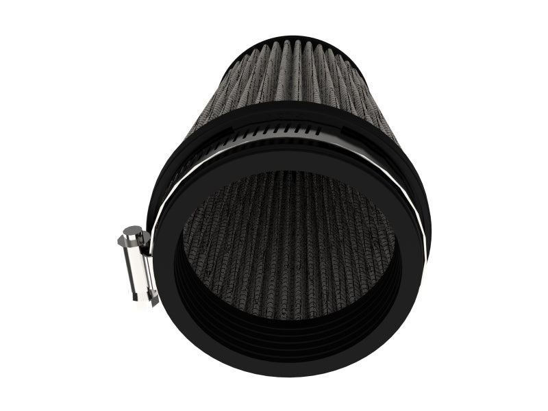 Universal air filter by AFE Magnum FLOW, featuring a cylindrical design with a black exterior and pleated filter media.