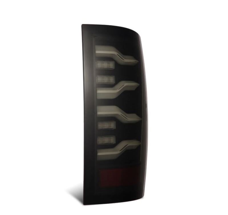 AlphaRex Luxx-Series LED tail light for 09-18 Dodge Ram in black, featuring activation light and sequential signal.