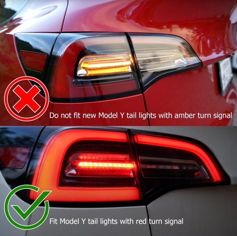 AlphaRex PRO-Series LED tail lights for 17-22 Tesla Model 3 in red smoke with sequential signals comparison.