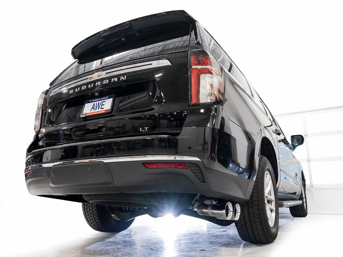 0FG Catback Side Exit Exhaust for 21-Present Suburban/Yukon XL 5.3L - 4.5 Inch Chrome Silver Tips AWE Tuning