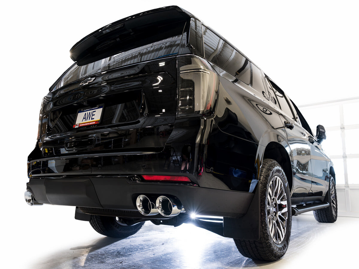 0FG Catback Split Rear Exit Exhaust for 21-Present Suburban/Yukon XL 5.3L - 4.5 Inch Quad Chrome Silver Tips AWE Tuning
