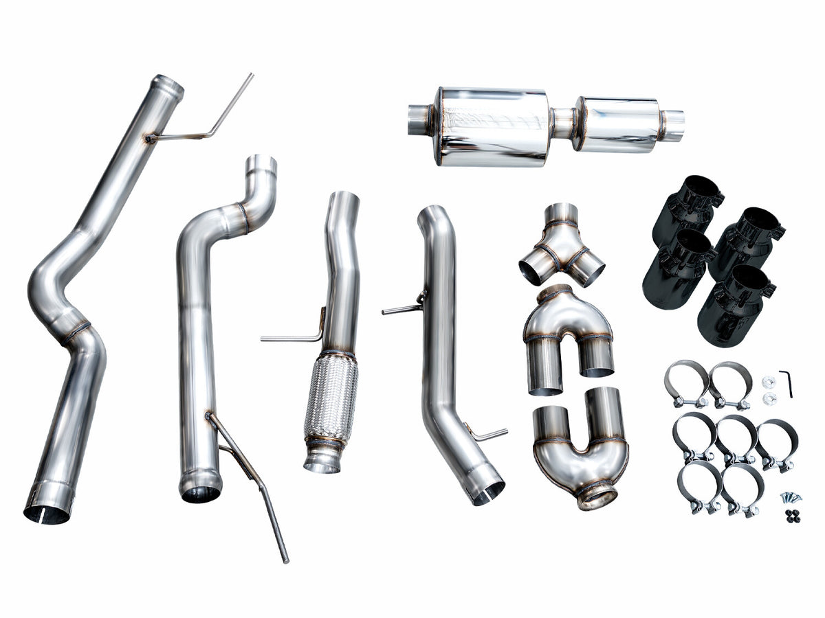 0FG Catback Split Rear Exit Exhaust for 21-Present Tahoe/Yukon 5.3L - 4.5 Inch Quad Diamond Black Tips AWE Tuning