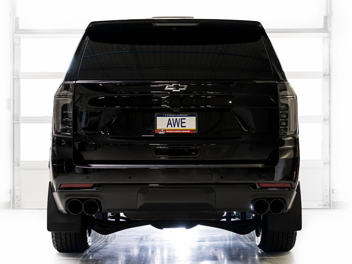0FG Catback Split Rear Exit Exhaust for 21-Present Tahoe/Yukon 5.3L - 4.5 Inch Quad Diamond Black Tips AWE Tuning