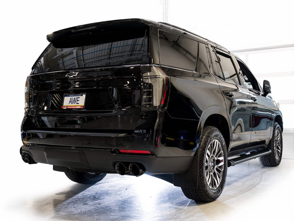 0FG Catback Split Rear Exit Exhaust for 21-Present Tahoe/Yukon 5.3L - 4.5 Inch Quad Diamond Black Tips AWE Tuning