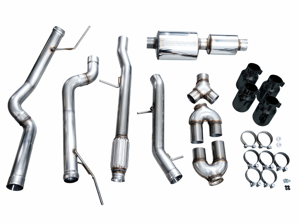 0FG Catback Split Rear Exit Exhaust for 21-Present Suburban/Yukon XL 5.3L - 4.5 Inch Quad Diamond Black Tips AWE Tuning