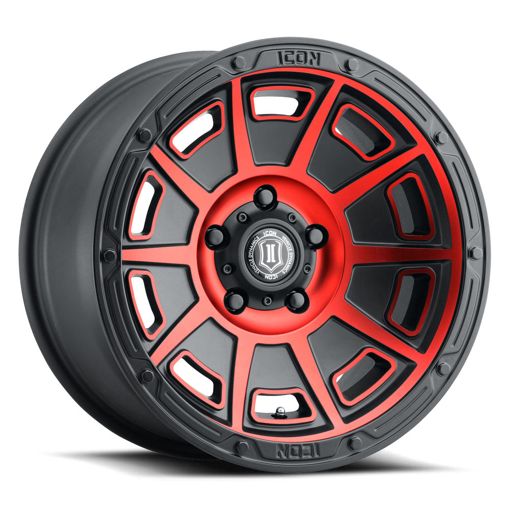 Victory 17 X 8.5 / 6X135 / 6MM / 5 Inch Back Space Satin Black W/ Red Tint, ICON Alloys