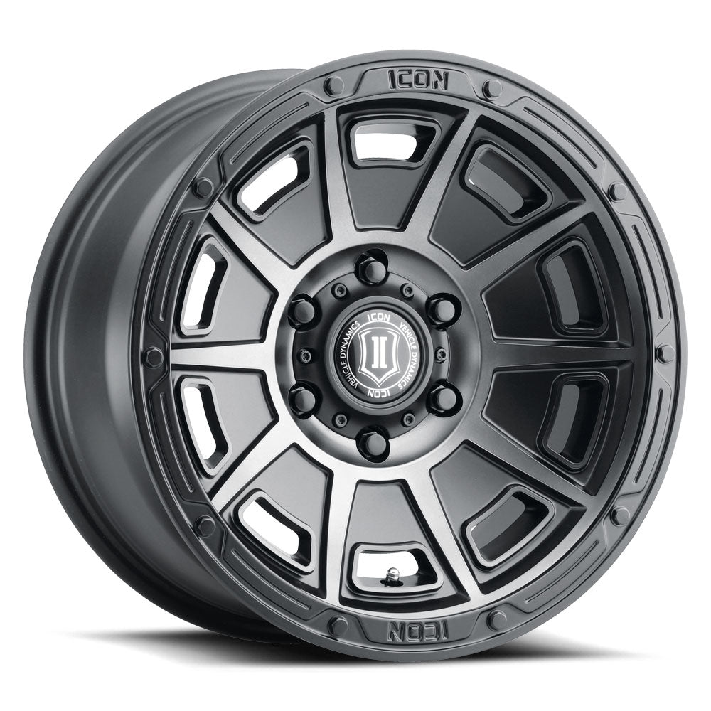 Victory 17 X 8.5 / 6X135 / 6MM / 5 Inch Back Space Smoked Satin Black, ICON Alloys