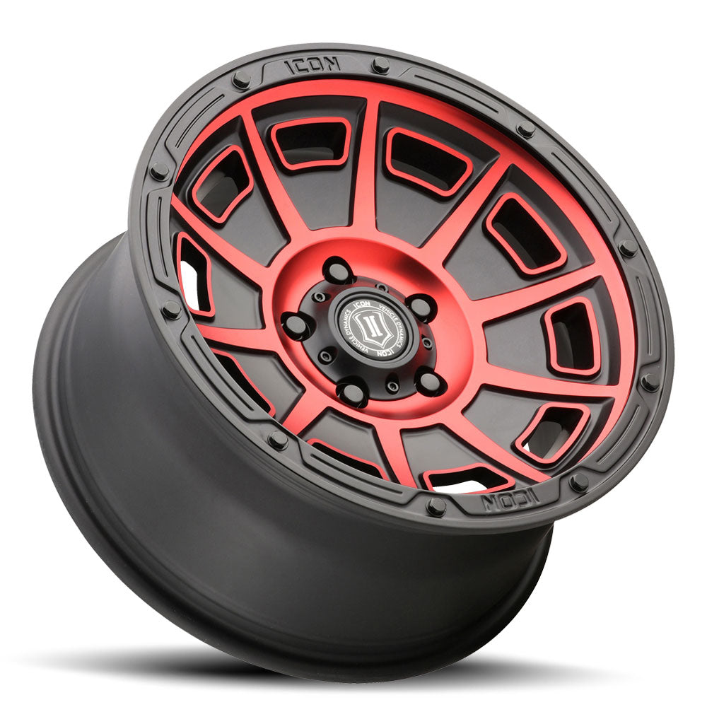 Victory 17 X 8.5 / 6X5.5 / 0MM / 4.75 Inch Back Space Satin Black W/ Red Tint, ICON Alloys