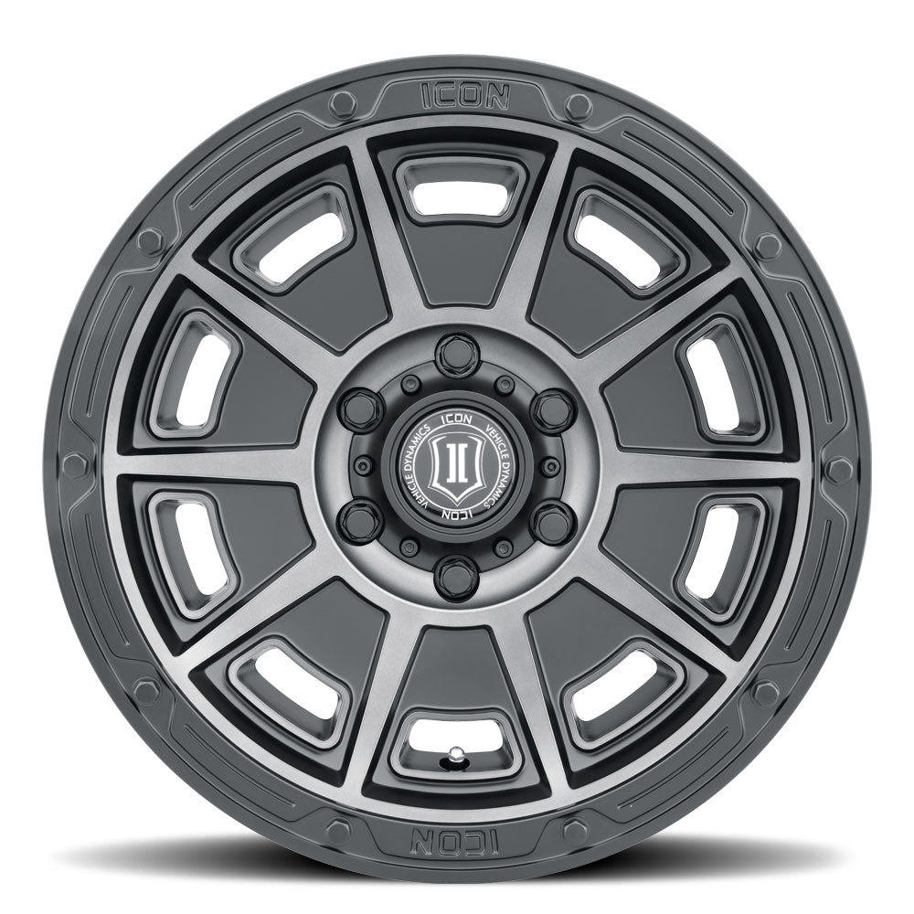 Victory 17 X 8.5 / 6X5.5 / 0MM / 4.75 Inch Back Space Smoked Satin Black, ICON Alloys