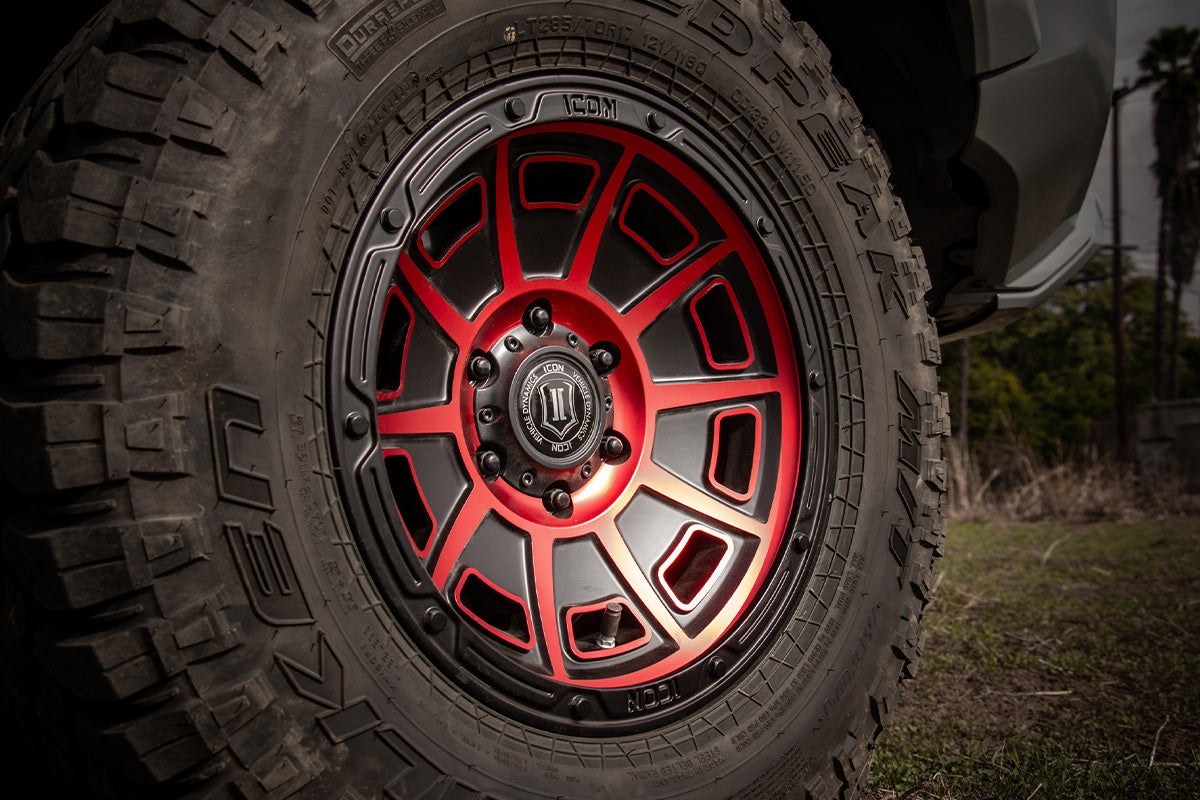 Victory 17 X 8.5 / 6X120 / 0MM / 4.75 Inch Back Space Satin Black W/ Red Tint, ICON Alloys