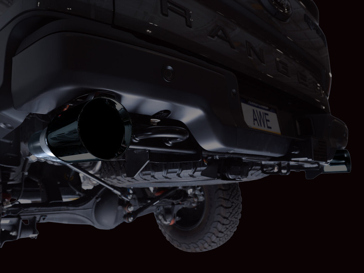 SwitchPath Exhaust for the Ford Ranger Raptor - 5 Inch Diamond Black Tips AWE Tuning