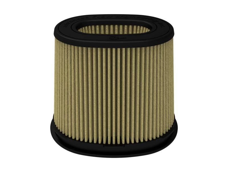 aFe MagnumFLOW Pro GUARD 7 Air Filter with a cylindrical design, featuring a pleated filter media for enhanced airflow.