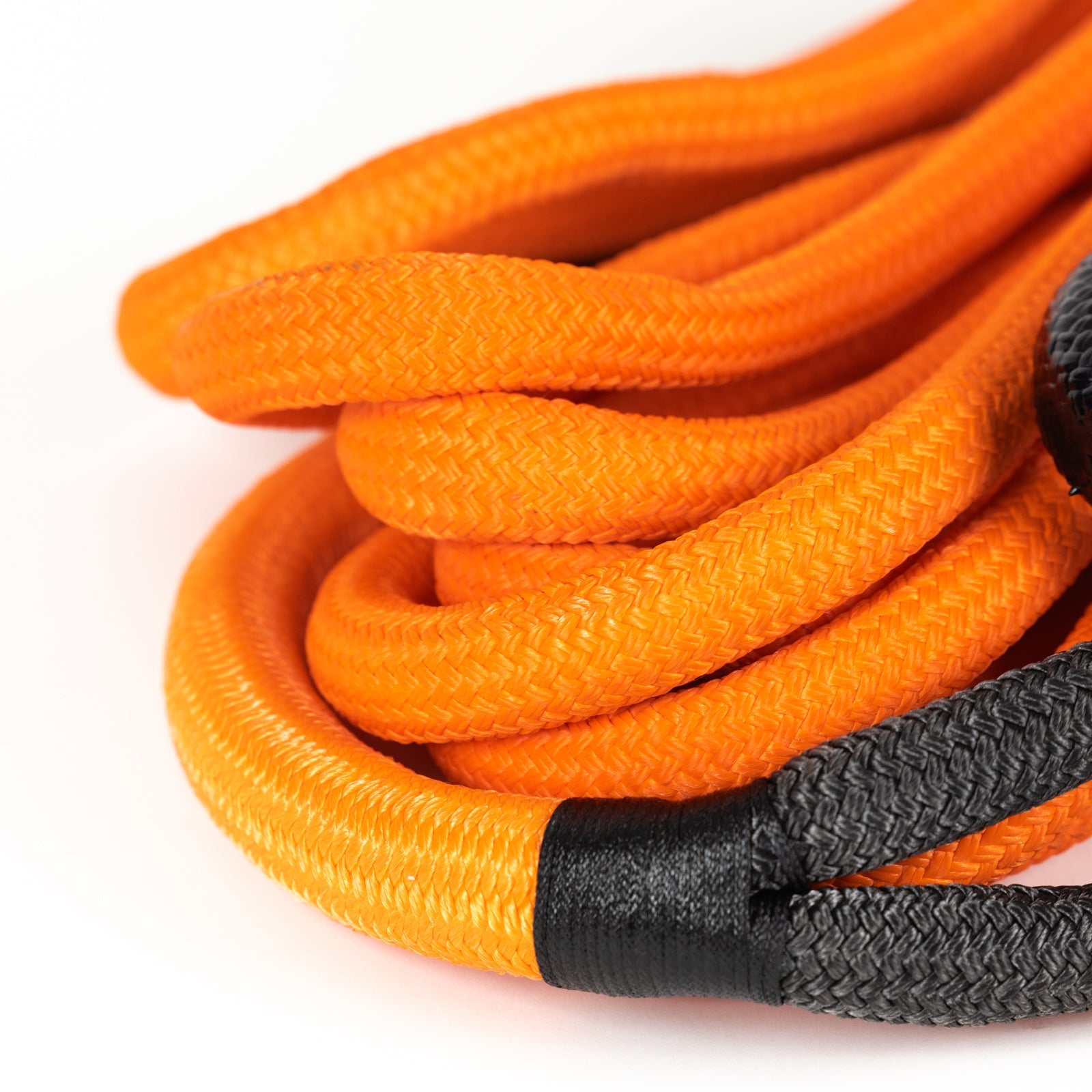 30-foot kinetic rope in vibrant orange with black ends, designed for towing and recovery in offroad situations.