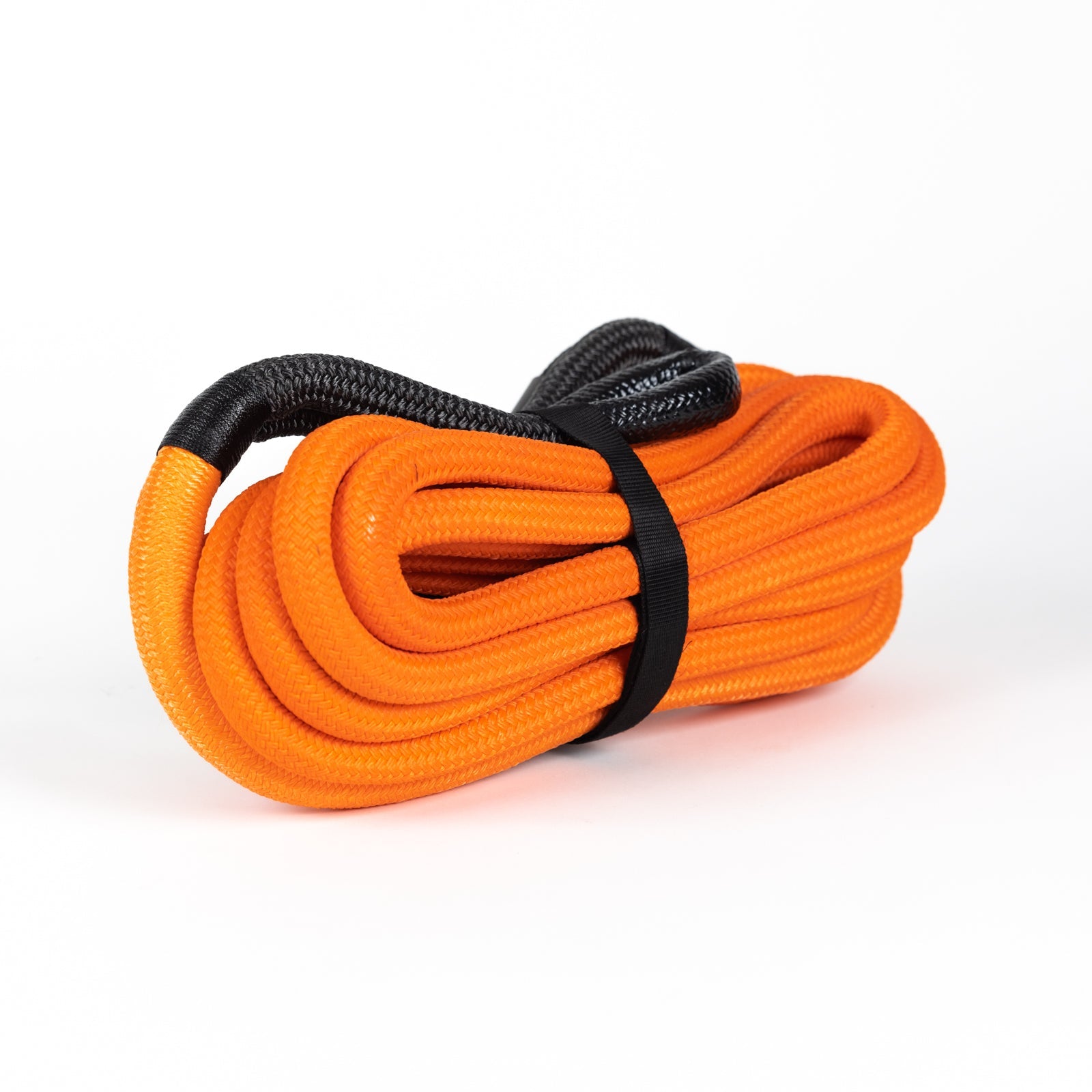 30-foot kinetic rope in vibrant orange and black, designed for offroad recovery and towing applications.