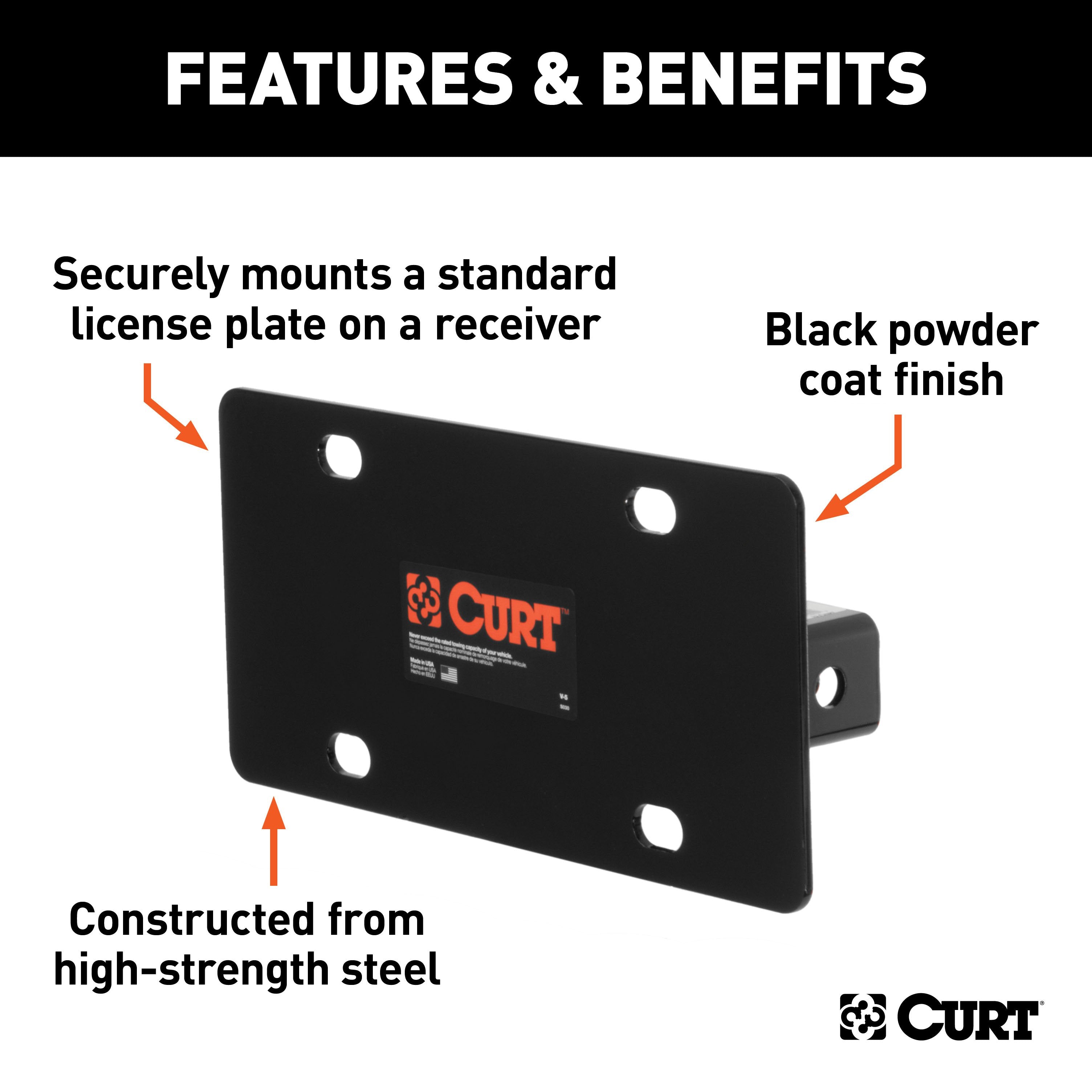 CURT Trailer Hitch License Plate Holder Bracket for 2-Inch Receiver Model 31002