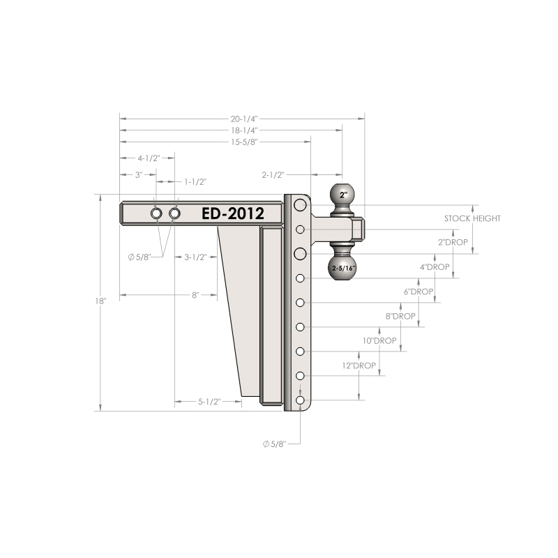 BulletProof Hitches 2.0" Extreme Duty 12" Drop/Rise Hitch Model ED2012
