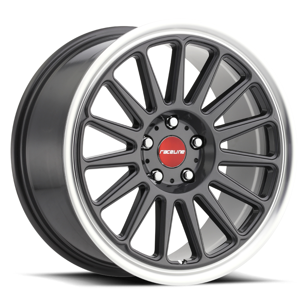 Aluminum Wheels 17x8 Grip 315G Machined Lip-Red Logo Gloss Gunmetal Grray Multi Spoke 40 Offset 4 on 100 Bolt Pattern 72.6 Bore Raceline