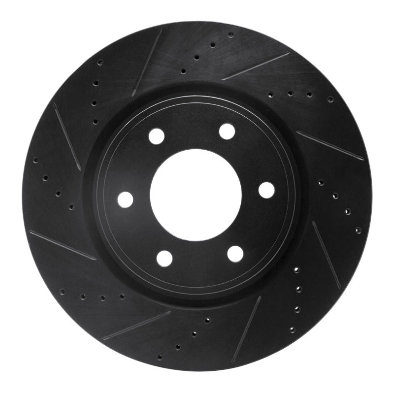 R1 07-24 Infiniti QX56 Front Left Drilled & Slotted Black Brake Rotor