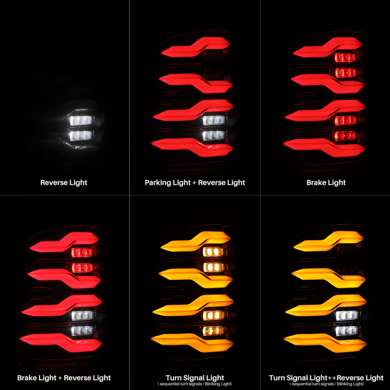 AlphaRex Luxx-Series LED tail lights for 09-18 Dodge Ram, showcasing black design with activation light and sequential signals.