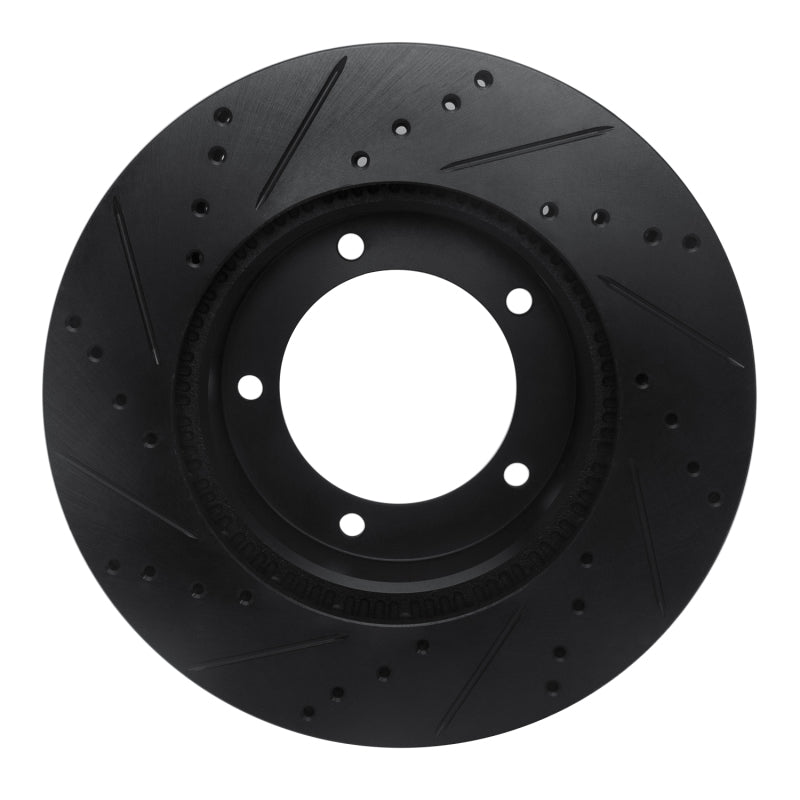 R1 98-07 Lexus LX470 Front Right Drilled & Slotted Black Brake Rotor