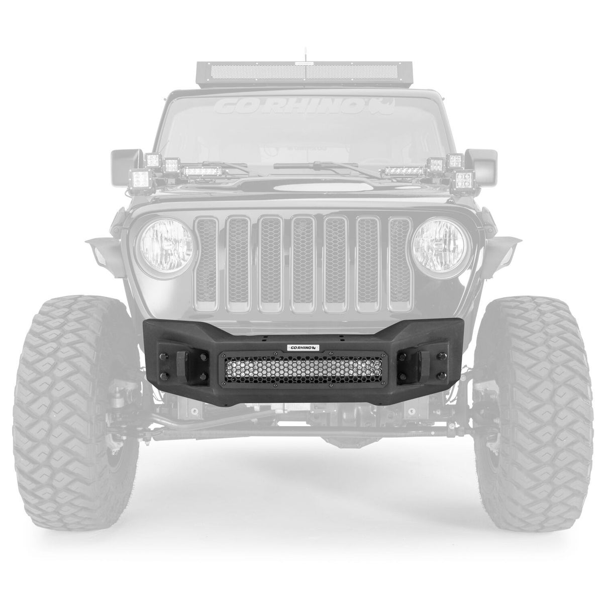 Rockline Front Stubby Bumper Textured Black 2007-2026 Jeep Wrangler JK/JL 2020-2025 Jeep Gladiator Go Rhino