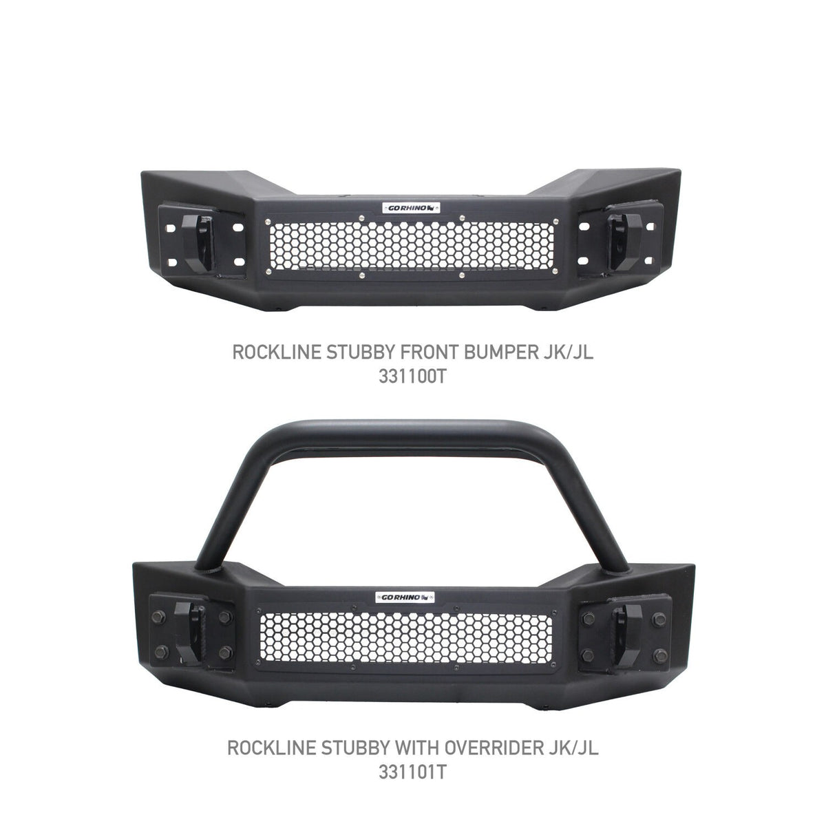 Rockline Front Stubby Bumper Textured Black 2007-2026 Jeep Wrangler JK/JL 2020-2025 Jeep Gladiator Go Rhino