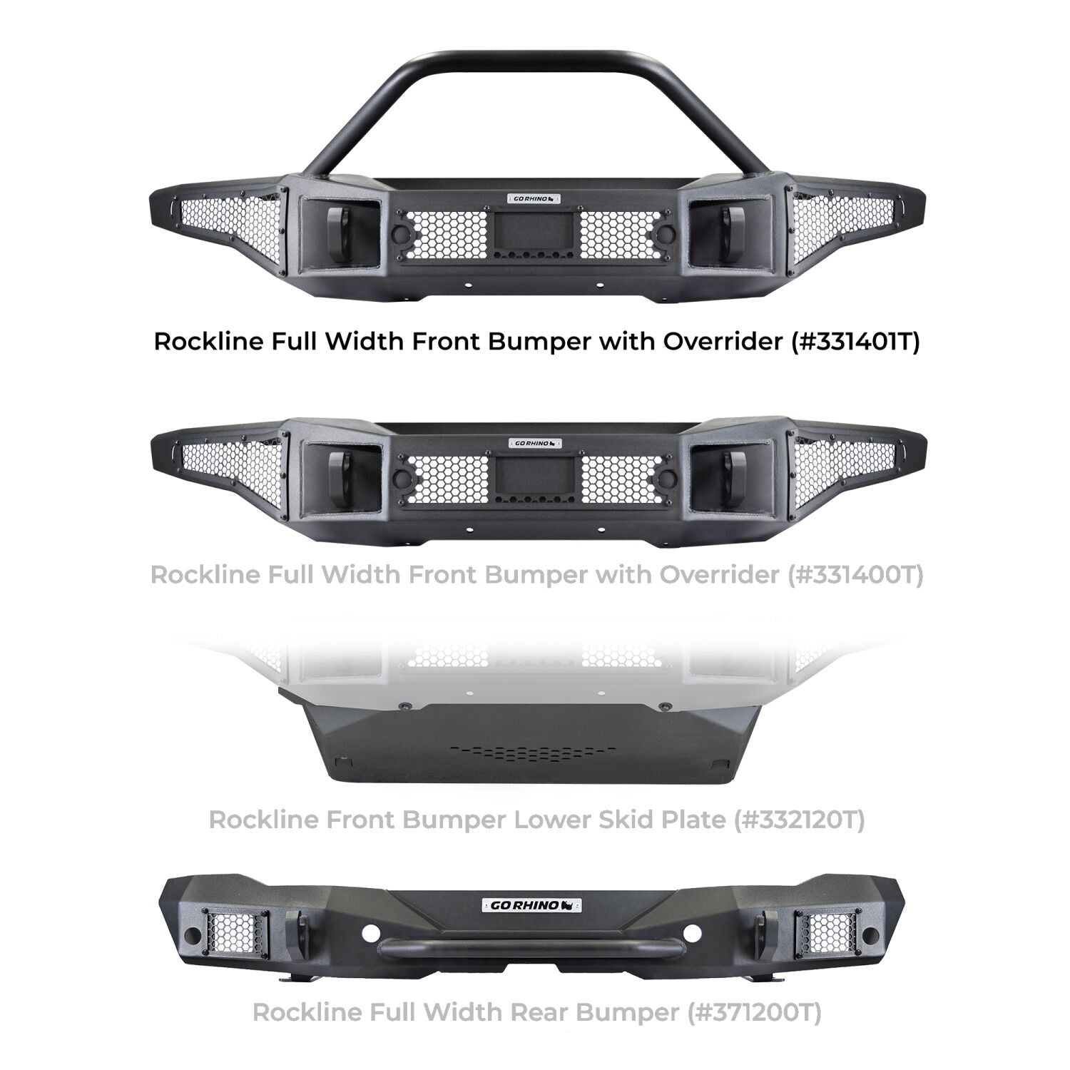 Rockline Winch Ready Front Full Width Bumper With Overrider For Ford Bronco Textured Black 2021-2026 Ford Bronco Go Rhino
