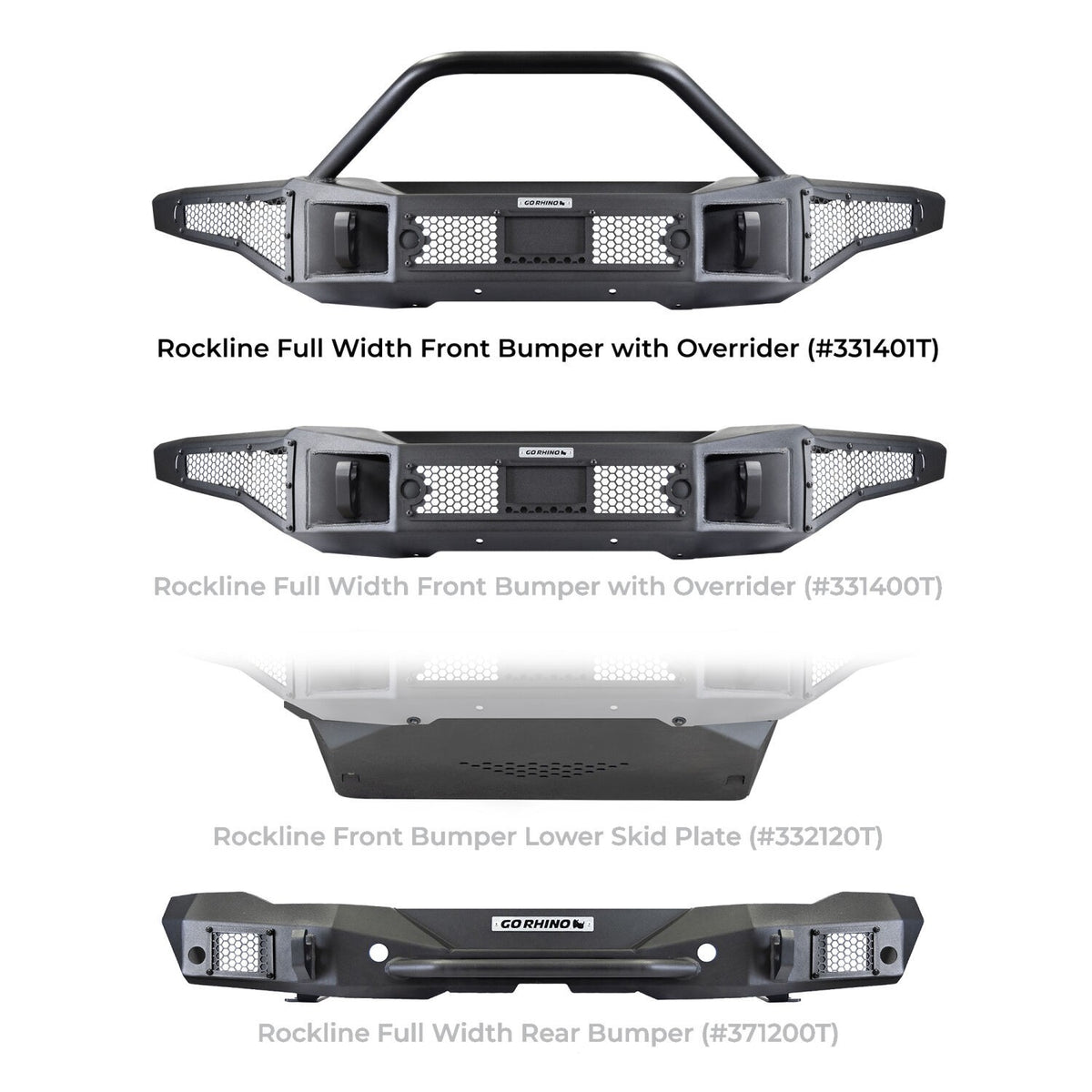 Rockline Winch Ready Front Full Width Bumper With Overrider For Ford Bronco Textured Black 2021-2026 Ford Bronco Go Rhino