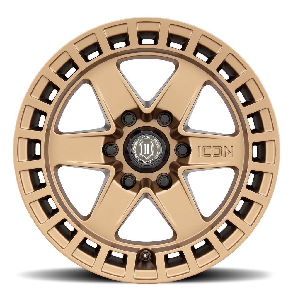 Raider 17 X 8.5 / 6 X 135 / 6 MM / 5 Inch Back Space Satin Brass, ICON Alloys