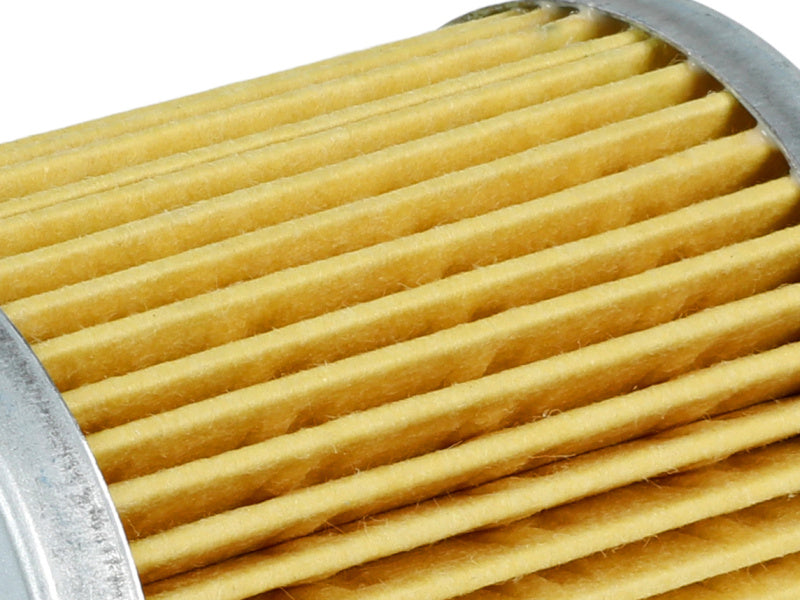 Close-up of the afe PROGUARD oil filter showcasing its pleated design and metal casing for optimal filtration performance.