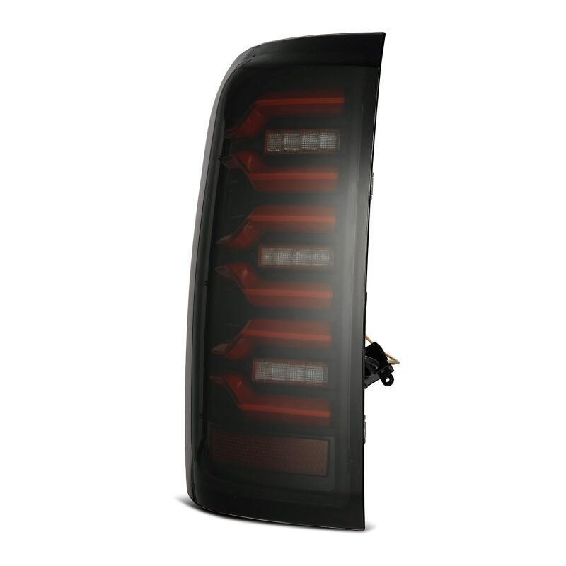 AlphaRex Luxx-Series LED tail light for 14-18 Chevy Silverado 1500 in black and red with sequential signal features.