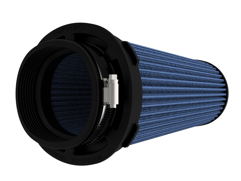 afe Momentum Intake replacement air filter featuring a cylindrical design with a blue filter element and black housing.