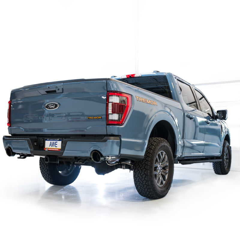 AWE Tuning 2021+ Ford F-150 Tremor (w/ Bumper Cutouts) 0FG Resonated Cat-Back - Diamond Black Tips