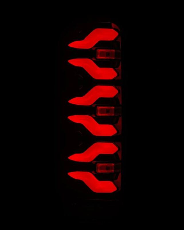 AlphaRex Luxx-Series LED tail lights for 87-96 Ford Bronco and F-150 in black and red, showcasing a sleek design.