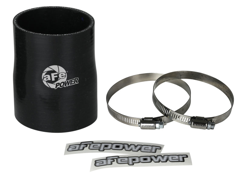 Black aFe Magnum FORCE Intake Coupling Kit includes a straight silicone coupling, two clamps, and branded stickers.