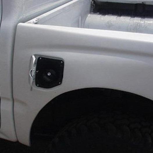 1995-2004 Toyota Tacoma bedsides showcasing a clean, white finish and fuel filler cap for enhanced truck customization.