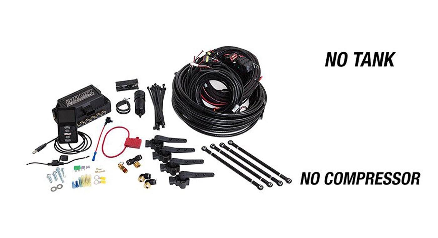 Air Lift 3H System 3/8" Air Line kit featuring control unit, wiring, fittings, and air lines for air suspension systems.